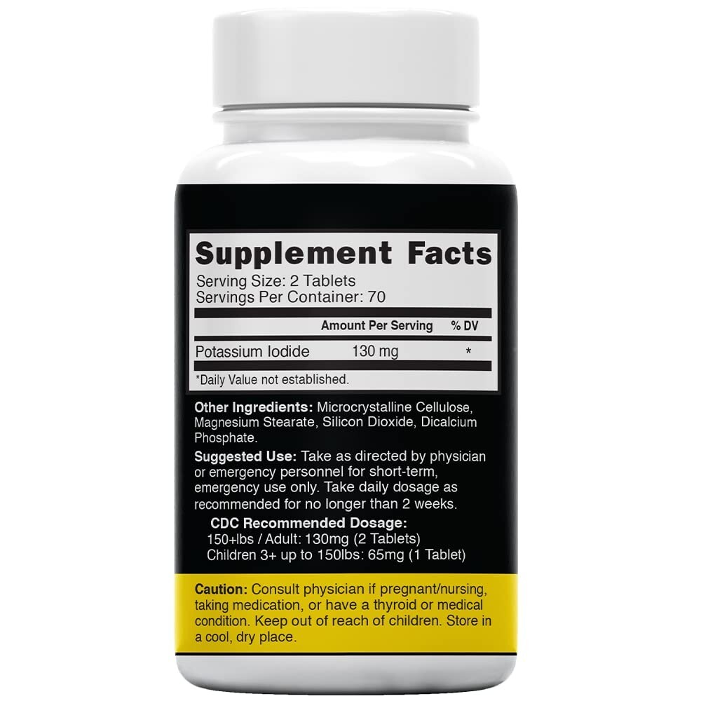 Potassium + Iodide Tablets Radiation 130 mg (2 Pack) - (280 Tablets) EXP 2033