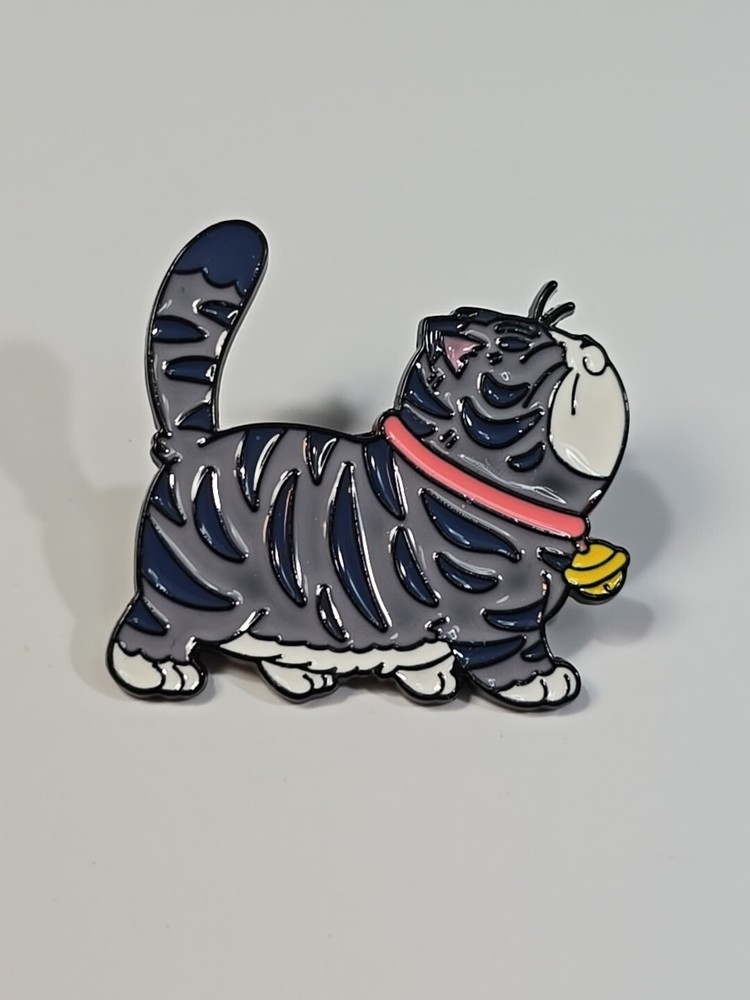 Cute Gray Cat With Tail Up Lapel Pin