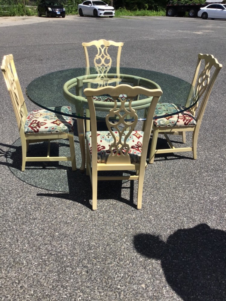 60” Dining Set - 5 Pieces Floral Pattern Chairs, Beautiful Vintage Set