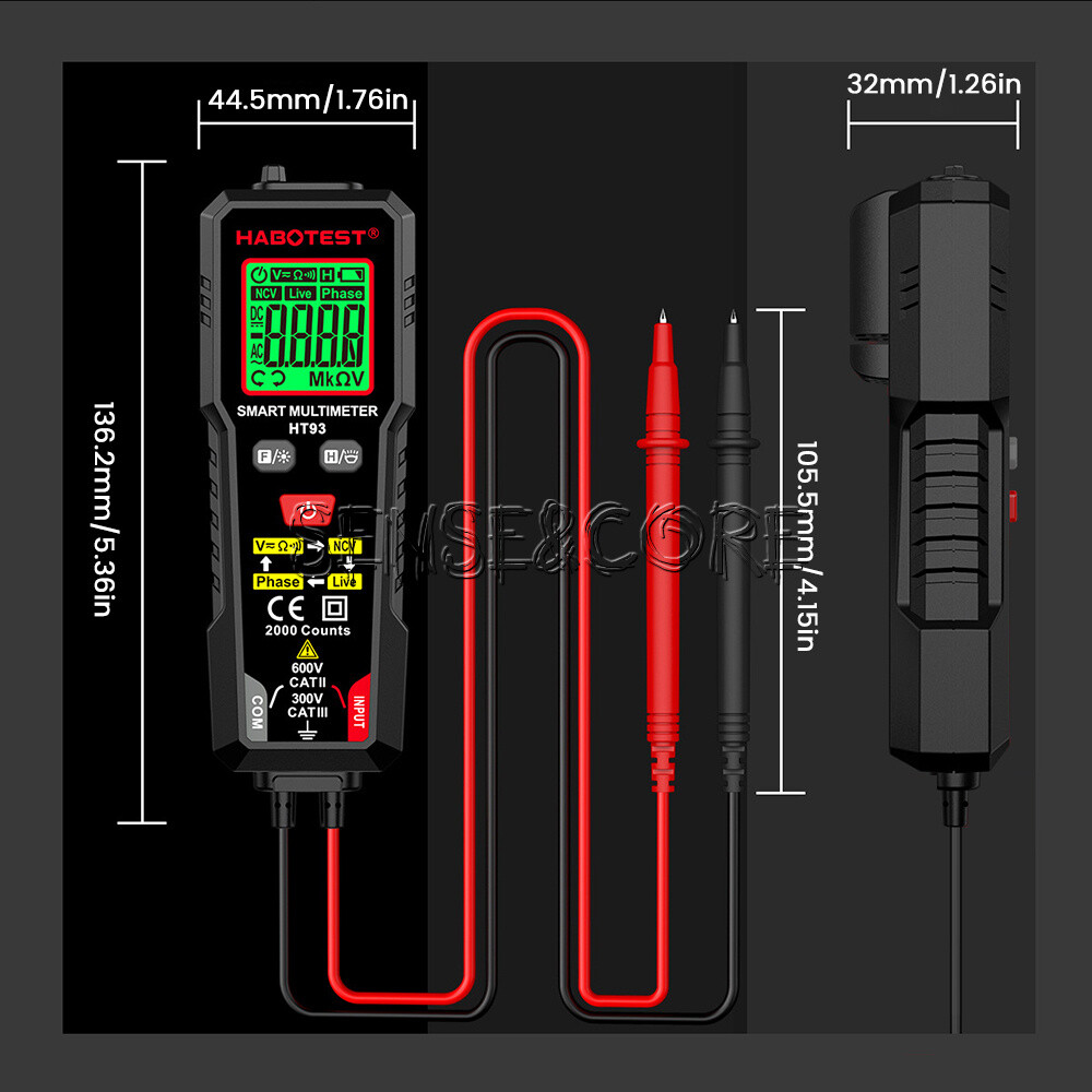 HT93 Digital Multimeter Smart Meter 2000 Counts AC Voltage NCV Tester Car Range-