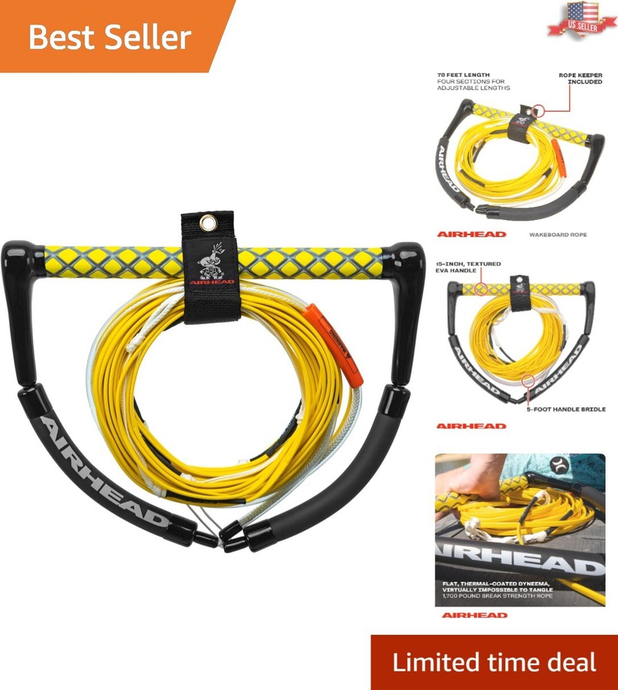 Flat Line Wakeboard Rope - No Stretch, Tangle-Free, 70ft, 4 Sections
