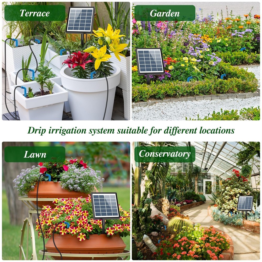 Solar Drip Irrigation System, Automatic Watering Kit for 15 Pots with 49ft Ho...