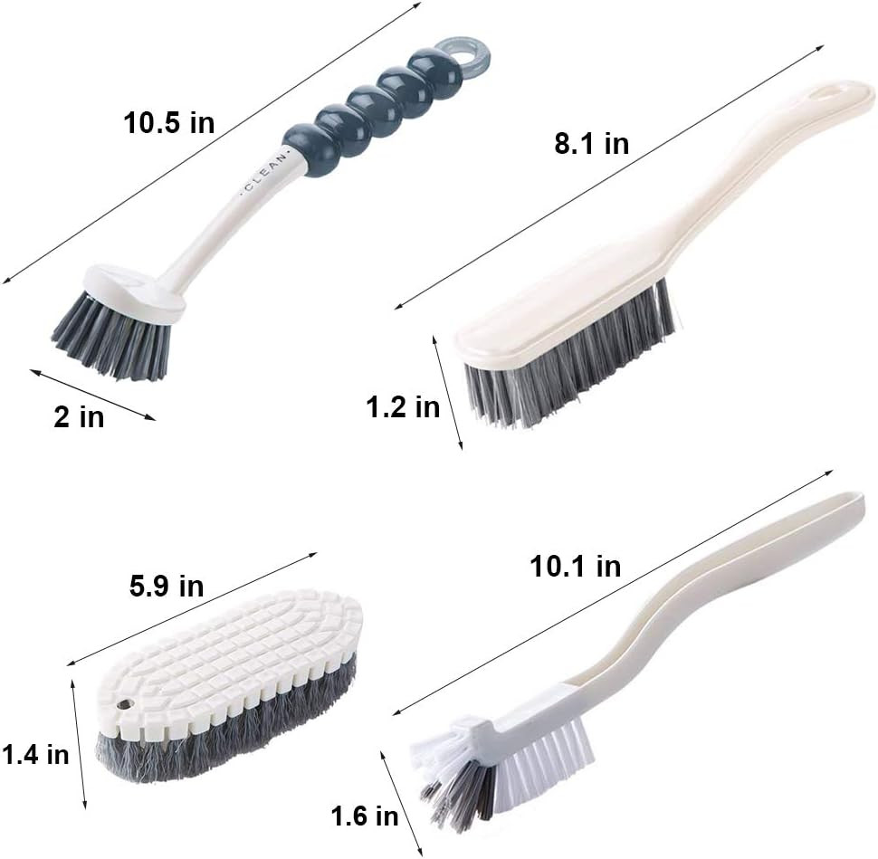 Multi-Purpose Scrub Brush Set - 4 Pack Kitchen Cleaning Brushes with Stiff Brist