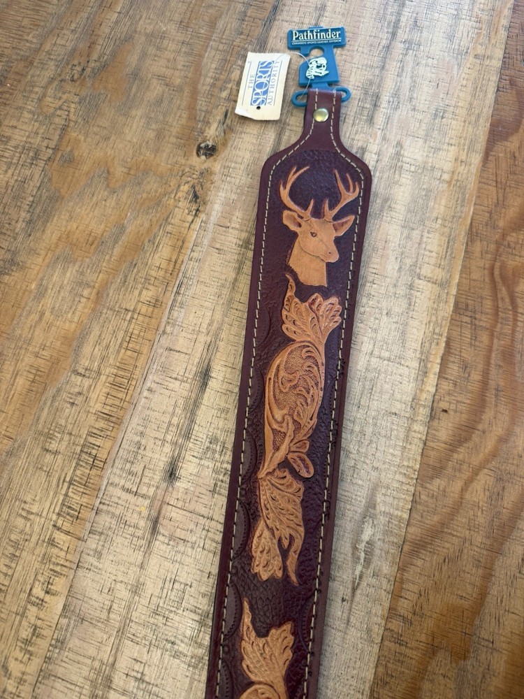 Pathfinder Deer Embossed Padded Leather Rifle Sling Strap Vintage