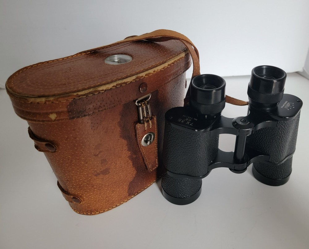 Vintage Lupinus Coated Optics Binoculars 7x35 with case compass