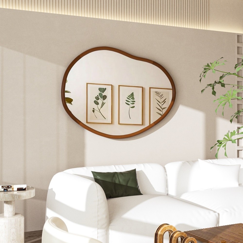 Large Asymmetrical Wood Wall Frame Mirror Abstract Decorative Odd Shaped Mirrors