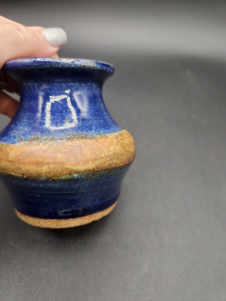 VTG. Pottery Vase Blue/Brown Signed