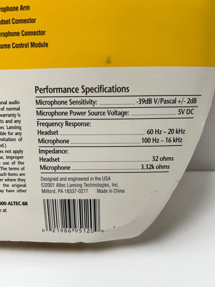 NIP Altec Lansing Stereo Headset With Microphone for PC Interactive Audio AHS20