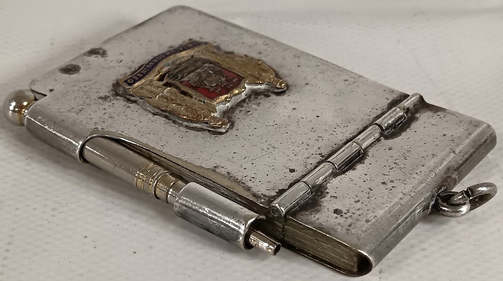 Antique Silver Plated Chatelaine Aide-Mémoire Pocket Notepad Pencil Truro Crest