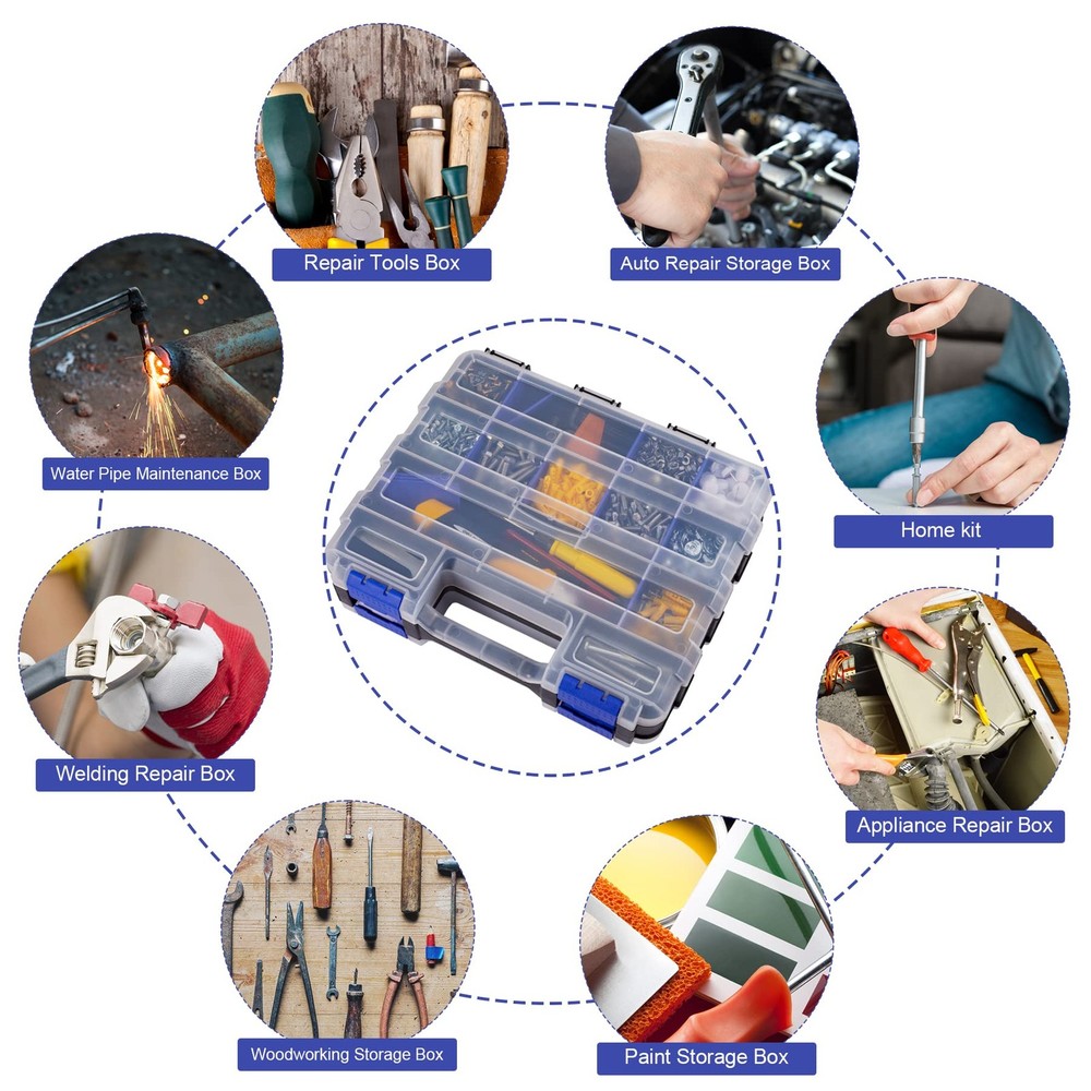 Hardware Organizer Box with 34 Compartments & Removable Dividers - Durable Pl...