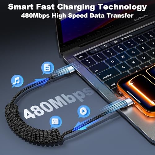 USB C to C Cable 3ft 2Pack Coiled USB C Charger Cable for Car Type C Fast