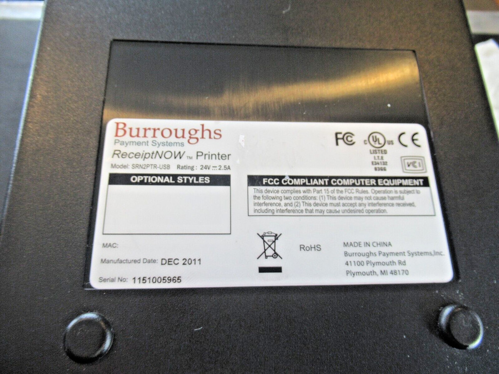 Burroughs SRN2PTR-USB ReceiptNOW Digital Check Printer *GREAT CONDITION*
