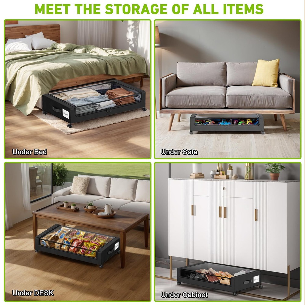 Under Bed Storage with Wheels, XXL 60L Under Bed Storage Containers, under th...