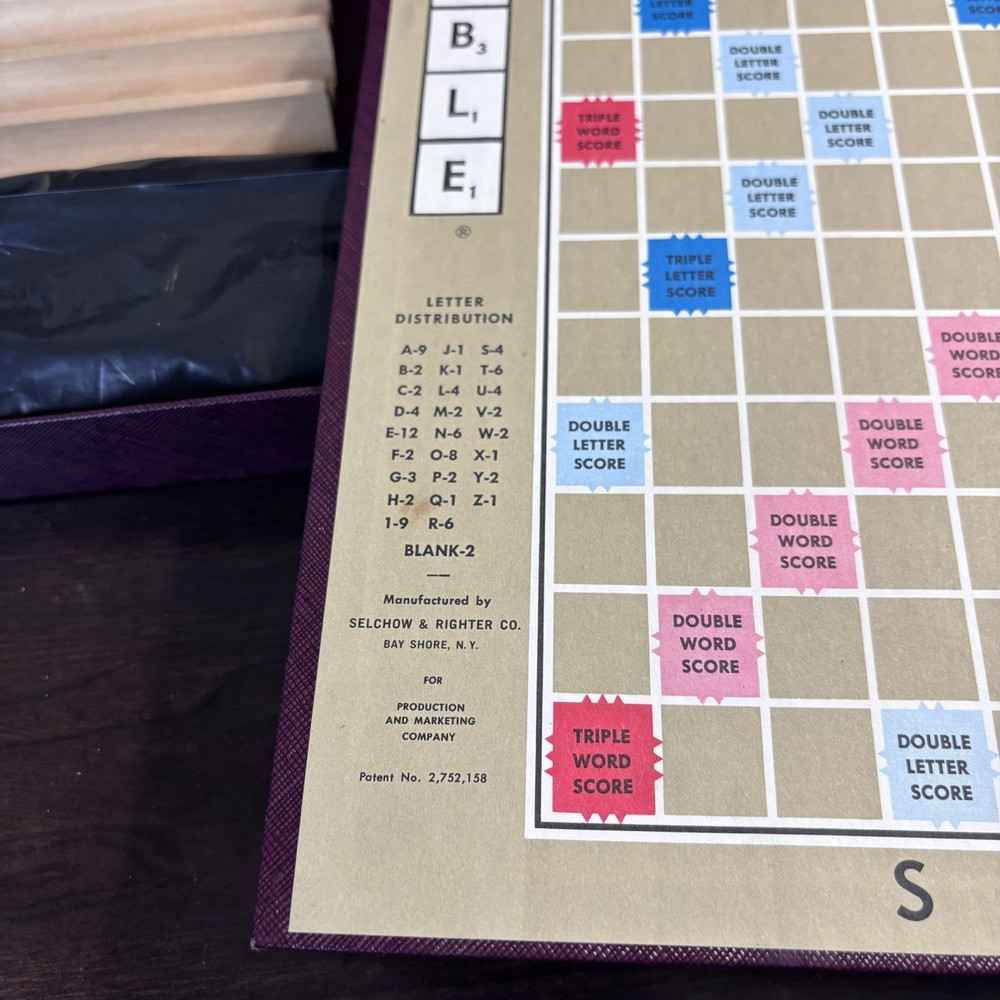 Vintage 1948 SCRABBLE Board Game - incomplete missing 2 letters tiles