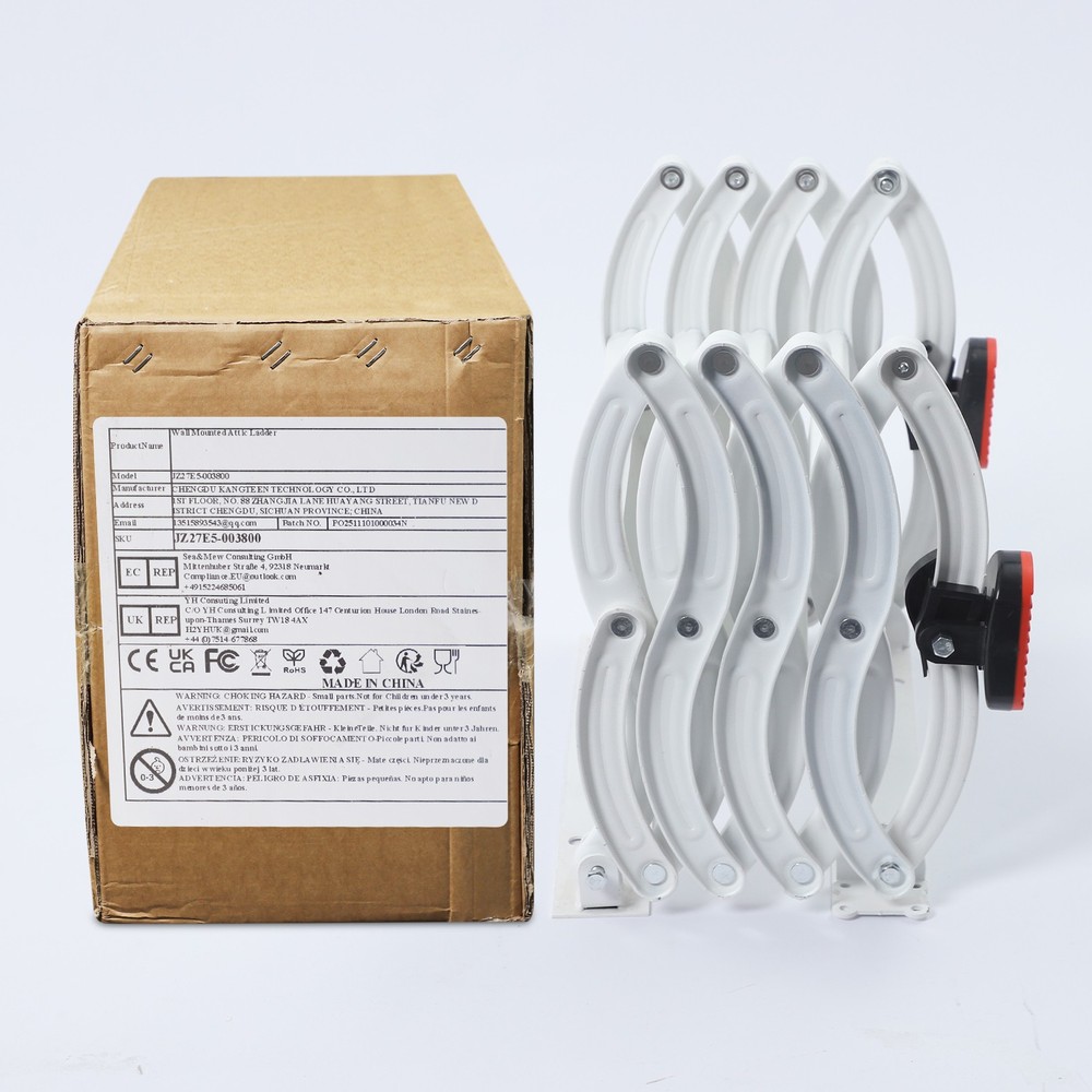 4-Step Wall Mounted Folding Ladder, White Retractable Telescoping Step Ladders