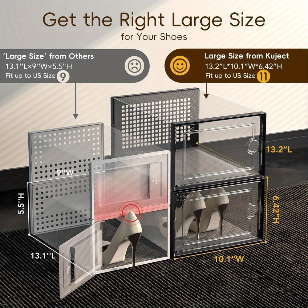 Large Shoe Storage Boxes Organizers Clear Plastic 6 Pack Stackable Rack Holder