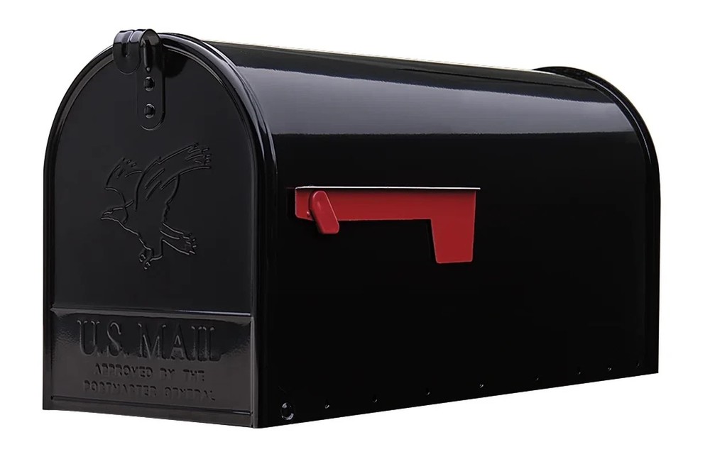 Architectural Mailboxes Elite Black Post Mount Mailbox, Large, Steel, Rust Resis