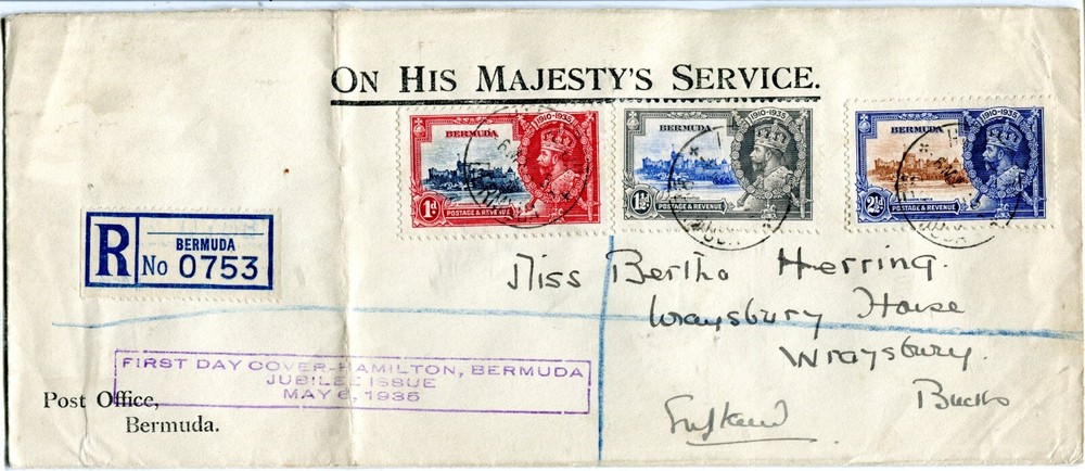 1935 Silver Jubilee OHMS cover Bermuda First Day