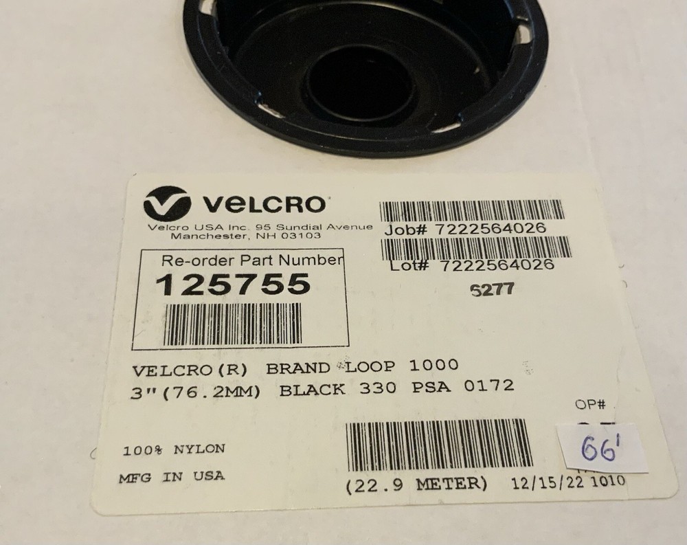 3” Wide Black Velcro Loop 66 Feet Roll New