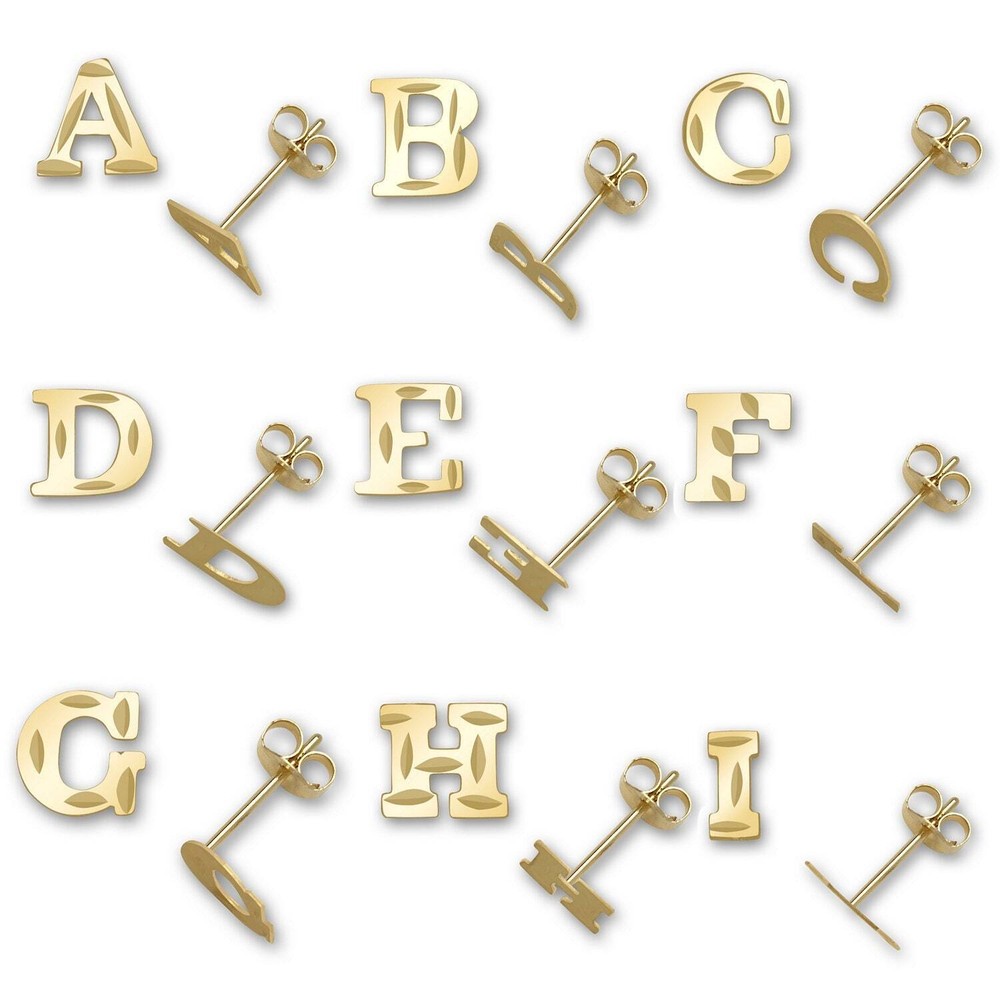 Solid 14k Yellow Gold Small Diamond-cut A-Z Initial Stud Earrings - Initial