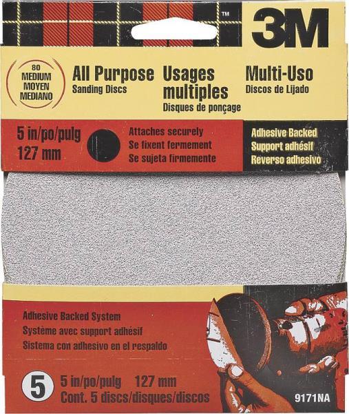 NEW 3M 9171ES PACK (5) SHEETS 5" ROUND ADHESIVE MEDIUM GRIT SANDPAPER 0398792
