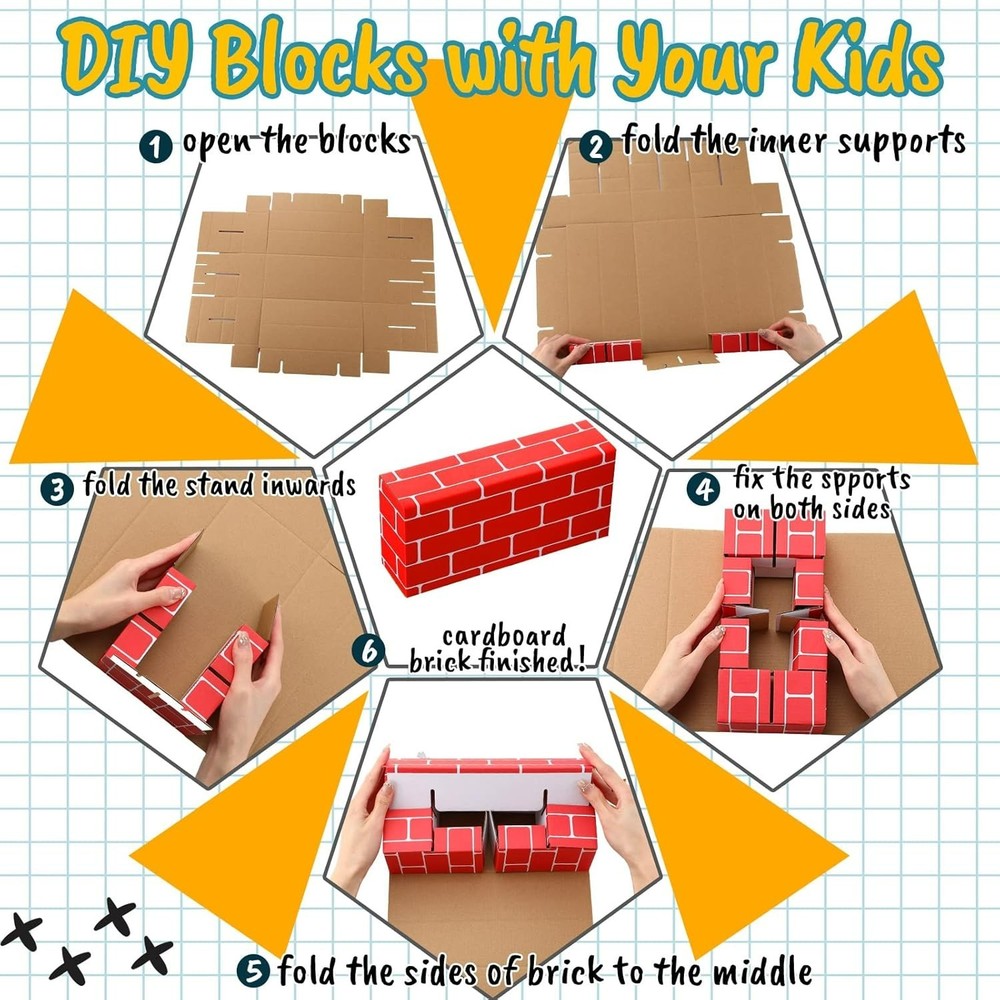 Junkin 80 Pack Cardboard Building Blocks Cardboard Bricks for Kids, Stacking ...