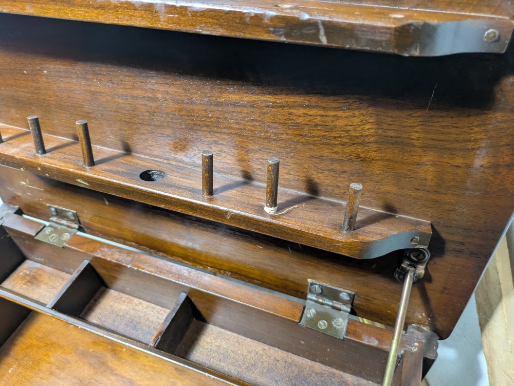 Vintage Rustic Colonial Sewing Spool Cabinet Table Thread Holder Box (no legs)