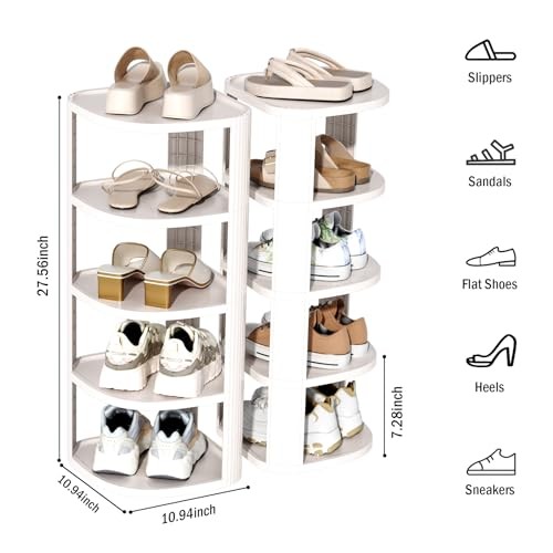 5 Tier Vertical Shoe Rack, Stackable Narrow Shoe Rack Organizer for Entryway