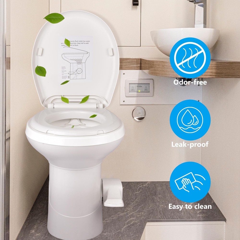 20" RV Camper Toilet Foot Gravity Flush Pedal for Vehicle Boat Caraven Camping