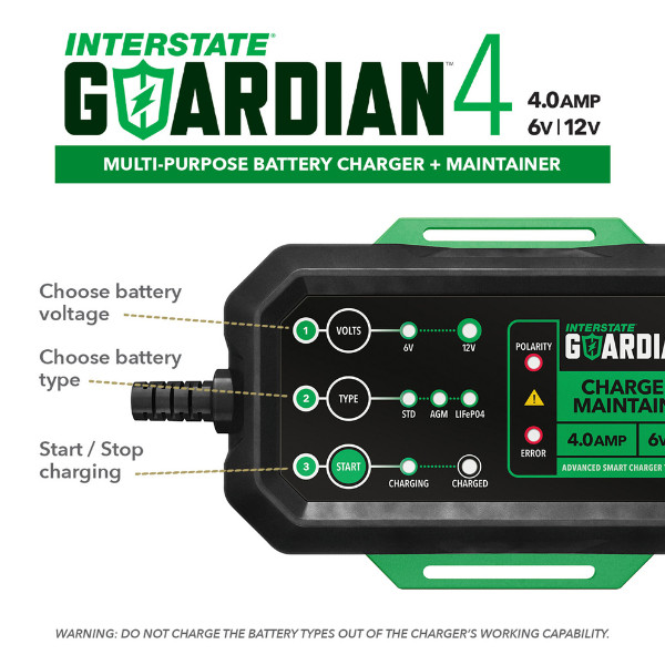 Interstate Batteries 12V, 6V Portable Automatic Battery Charger & Maintainer