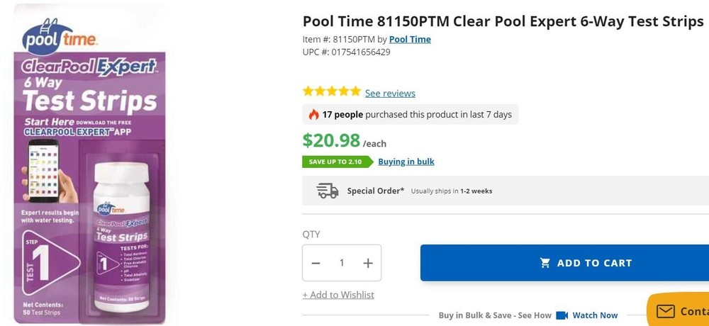 Pool Time Clear Pool Expert 6-Way Test Strips Strips 1 Pack-50 Strips