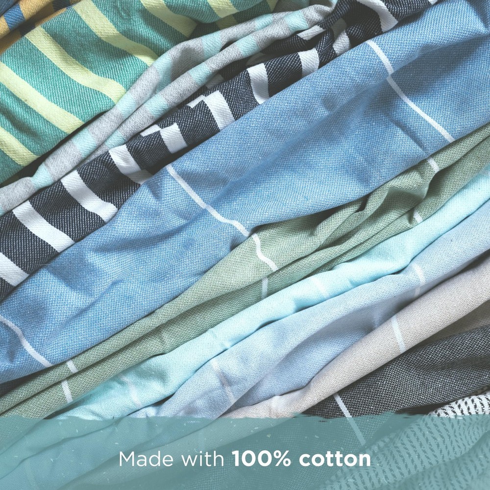 Large Turkish Beach Towel Striped Light Grey & Mint - 37'' x 67'' - Super Sof...