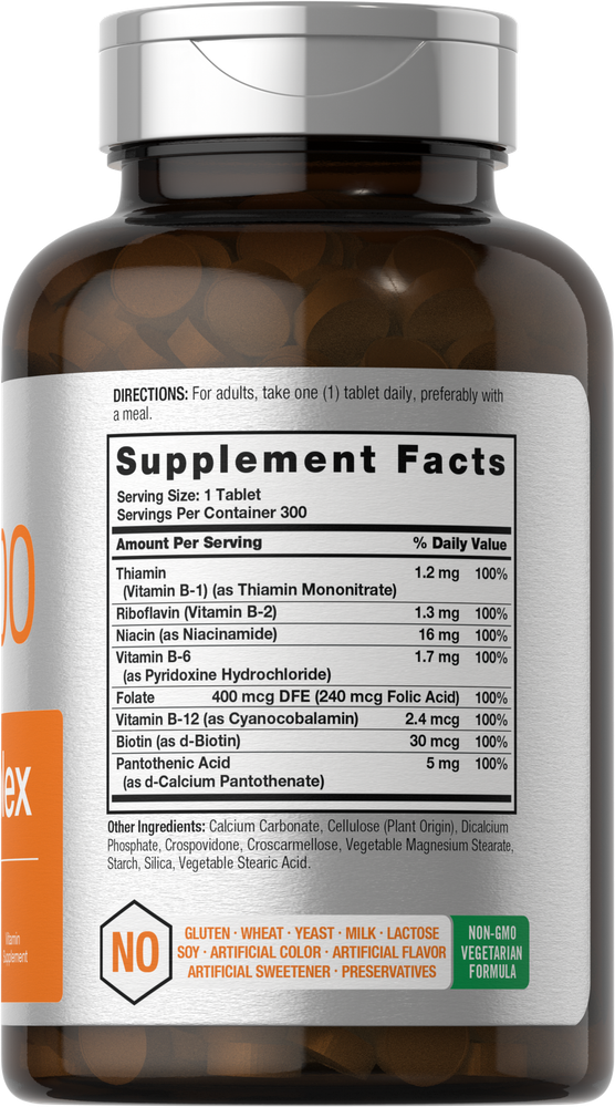 Vitamin B-100 Complex | 300 Tablets | Vegetarian, Non-GMO | by Horbaach