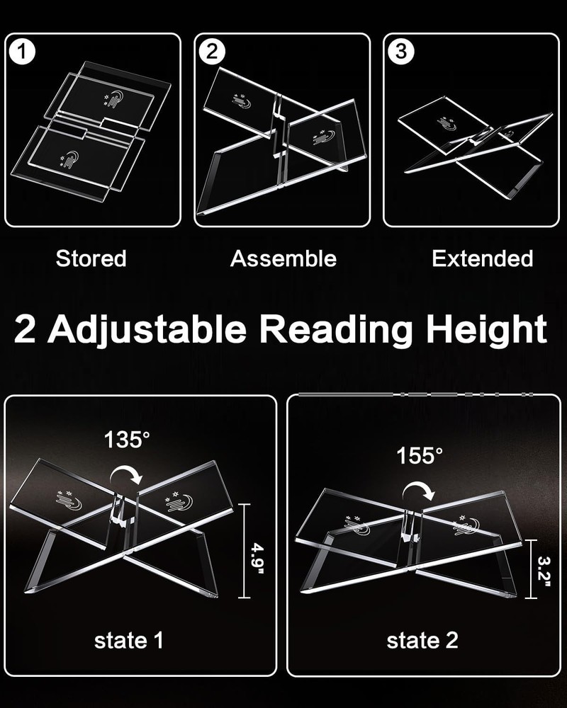 Clear Acrylic Book Stand, Adjustable Height Large Open Book Display Stand Cof...