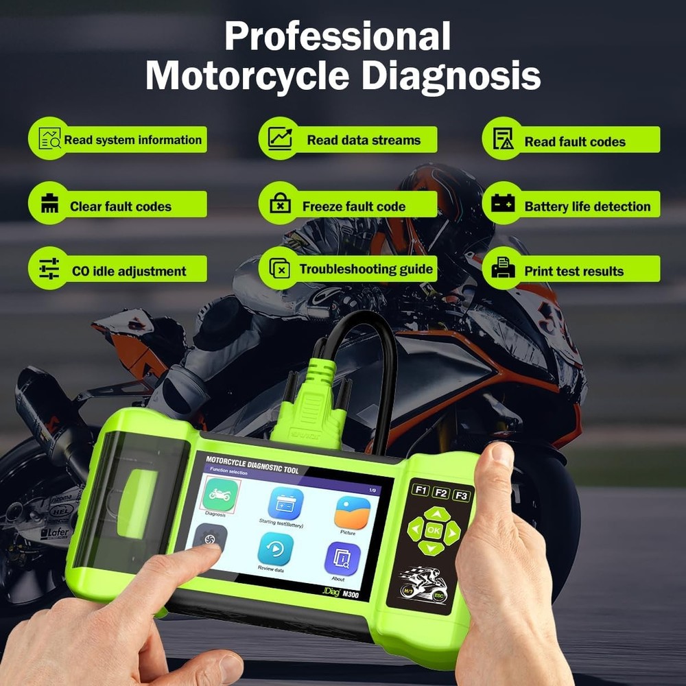 JDiag M300 Motorcycle Scanner OBD2 All System Diagnostic Tool Fault Code Reader