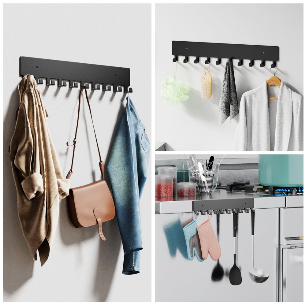 Wall Mounted Key Holder with 10 Hooks, Self Adhesive Key Rack Organizer