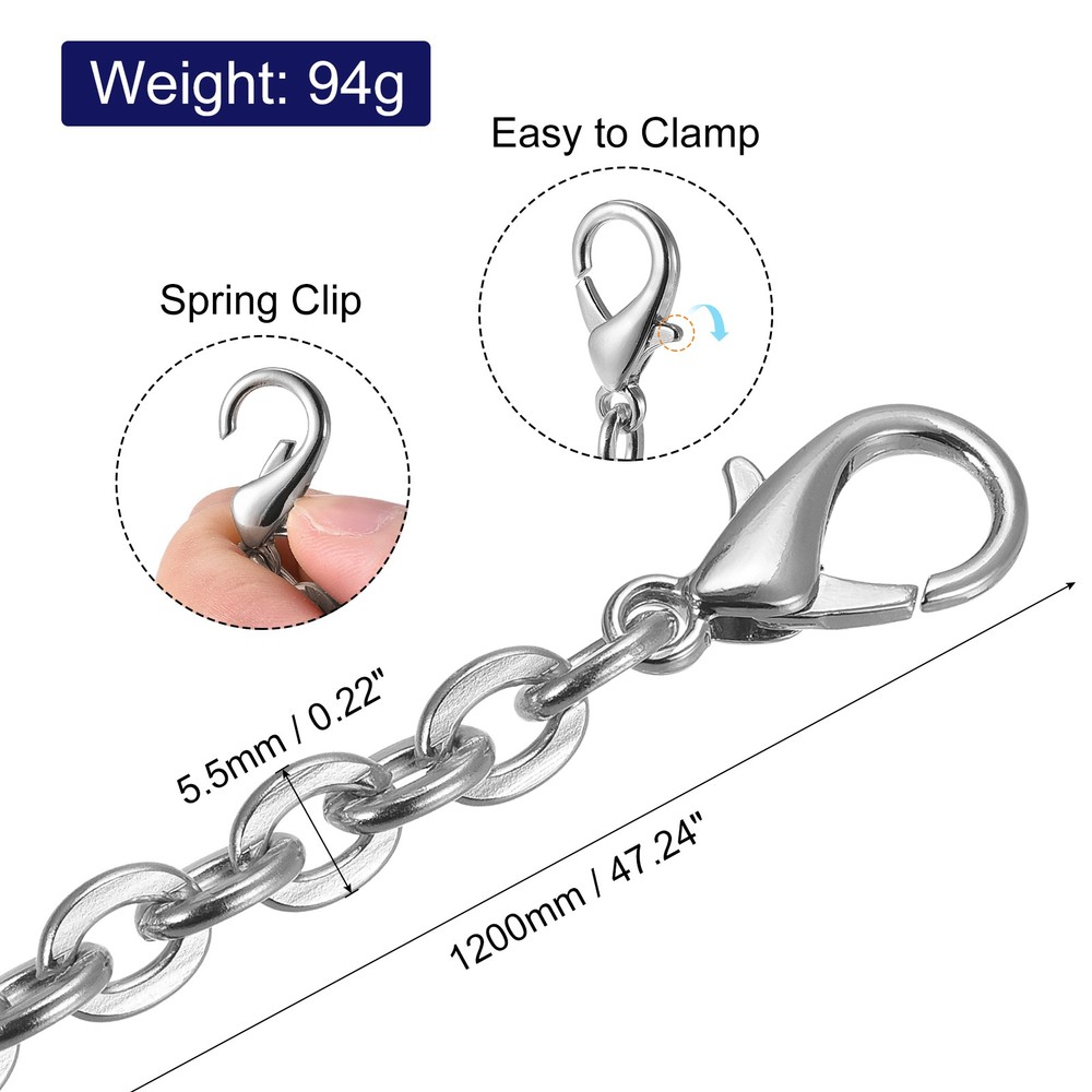 47"x0.22" Purse Chain Strap, 2Pcs Purse Handle Shoulder Replacement Strap Silver