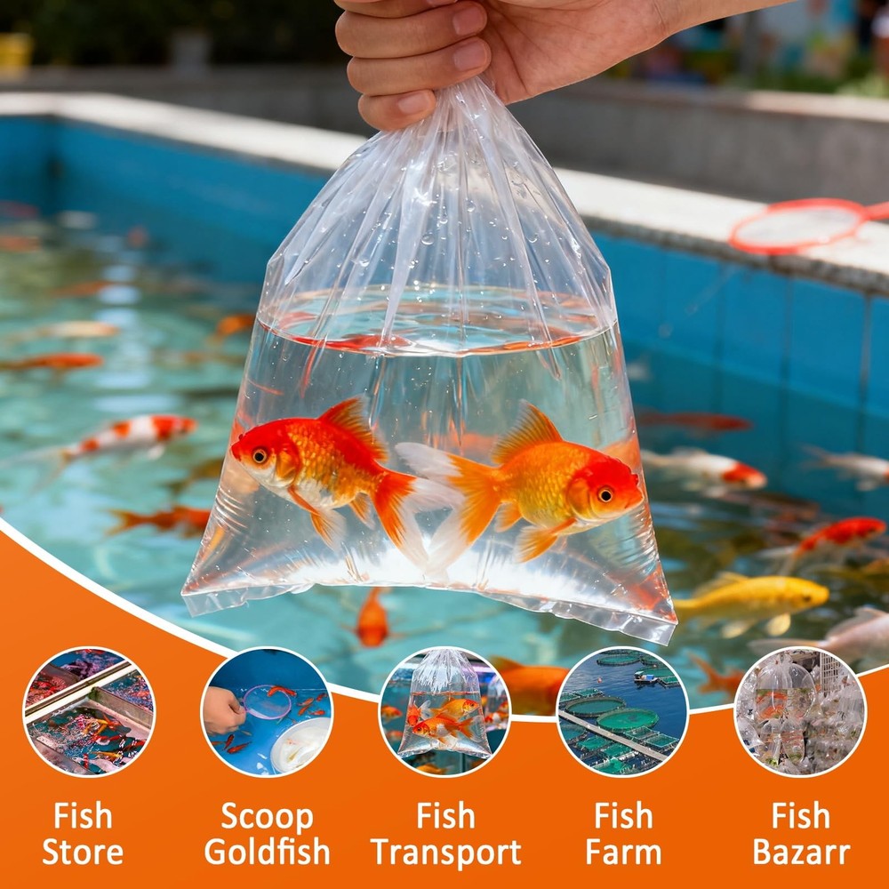 Aquarium Fish Bags, Leak Proof Poly 3 Mil Extra Small-Medium, Clear