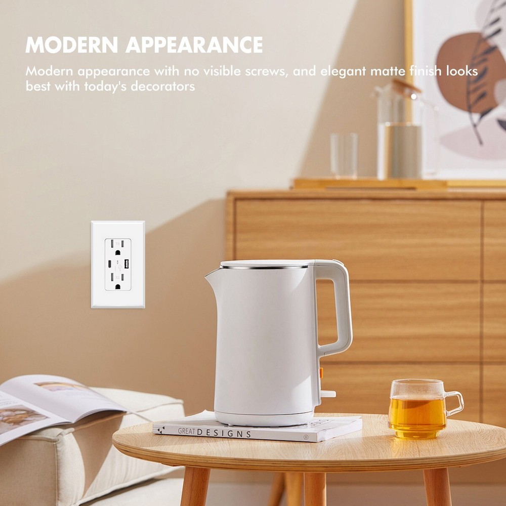 4.8A USB Type C Wall Outlet Duplex Receptacle 15 Amp, Tamper Resistant, 2pack