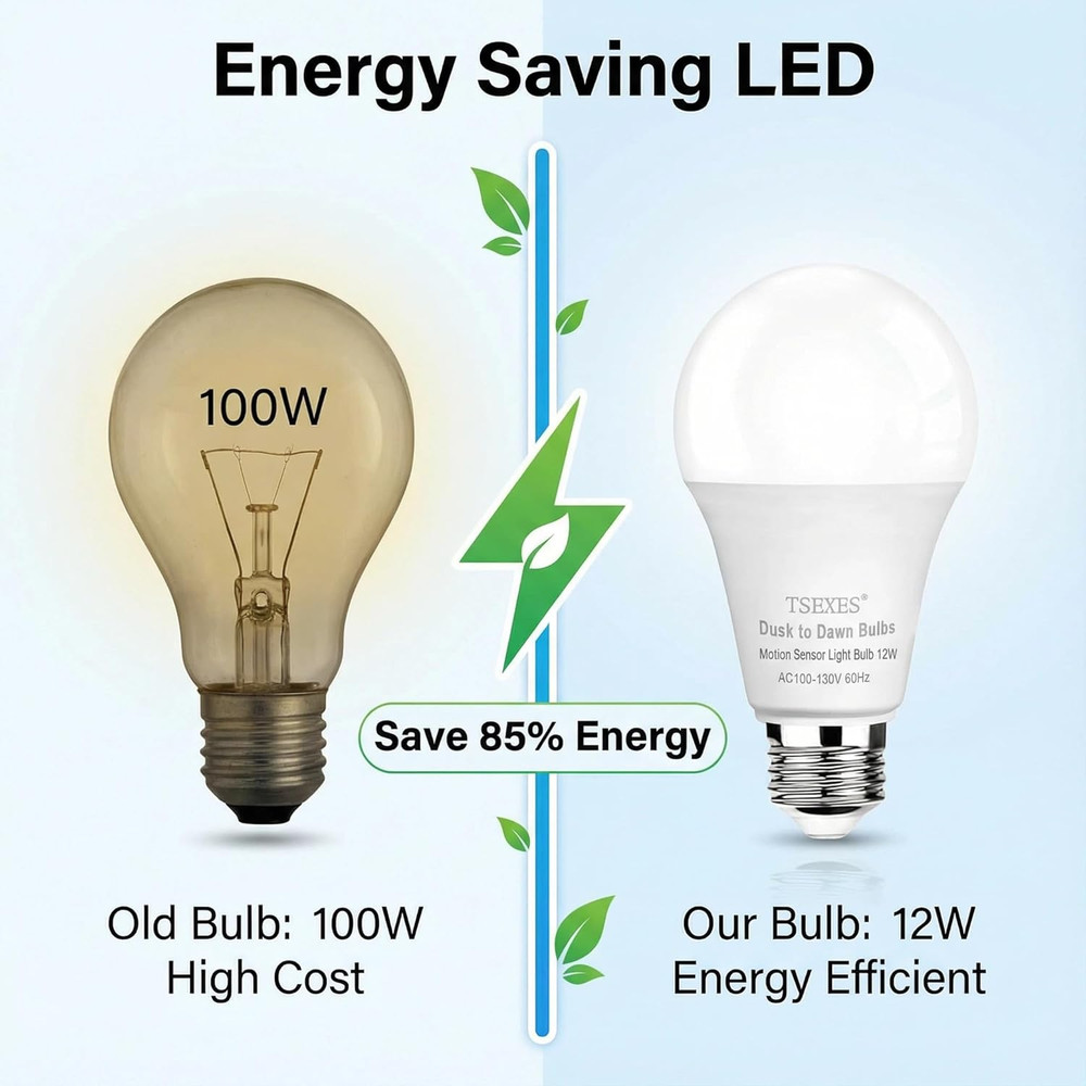 12W Motion Sensor Light Bulbs (100W Equivalent), 5000K Daylight, Motion Activate