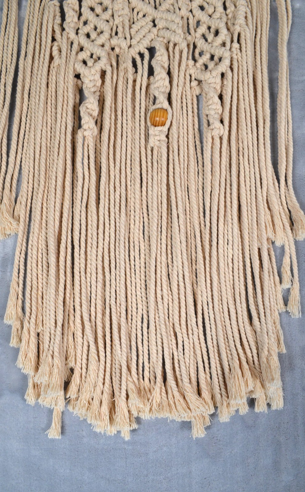 Beige Boho Macramé Wall Hanging 34" Long Pole 18" Long