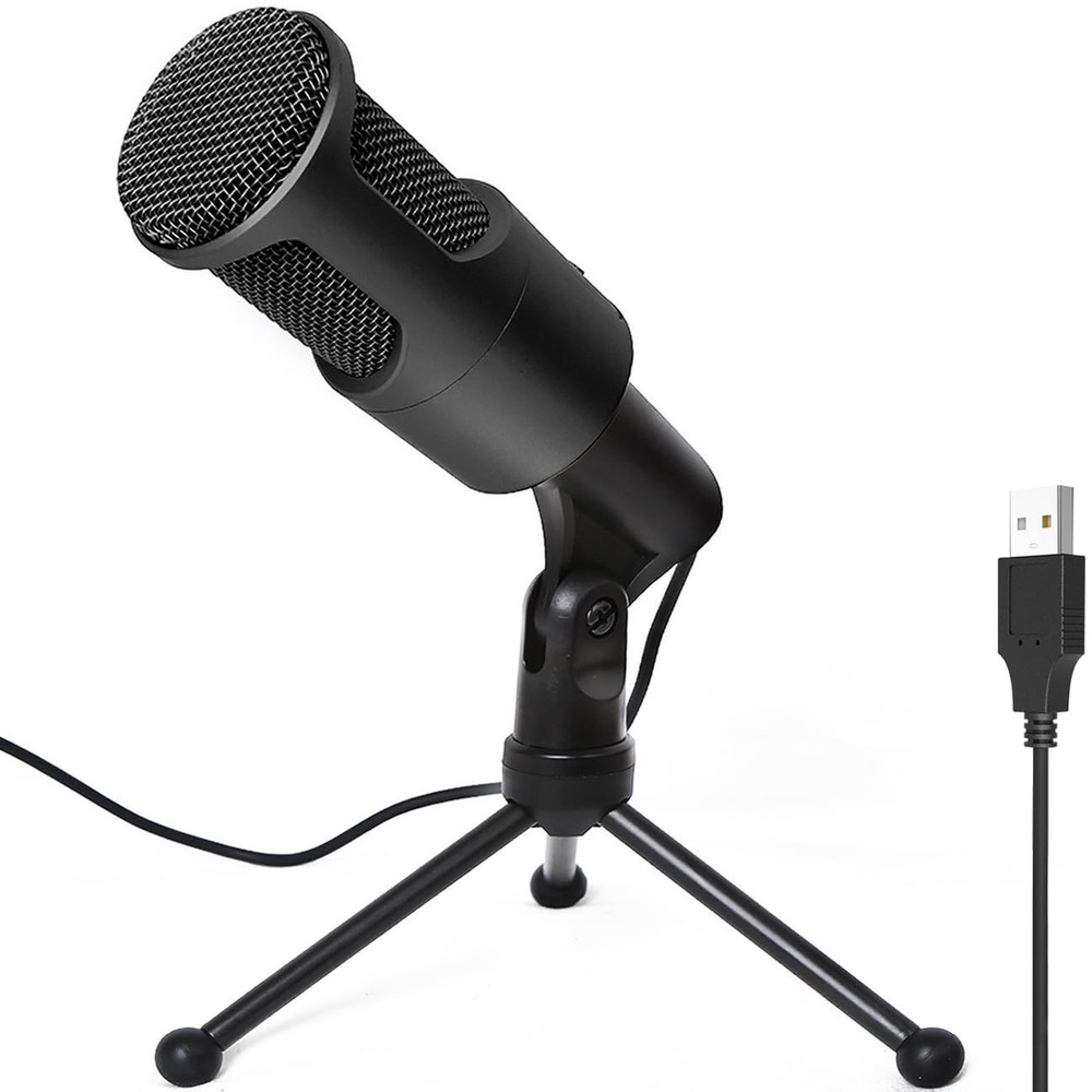 PC USB Microphone, Podcast Condenser Mic with Foldable Tripod Mute Switch for...