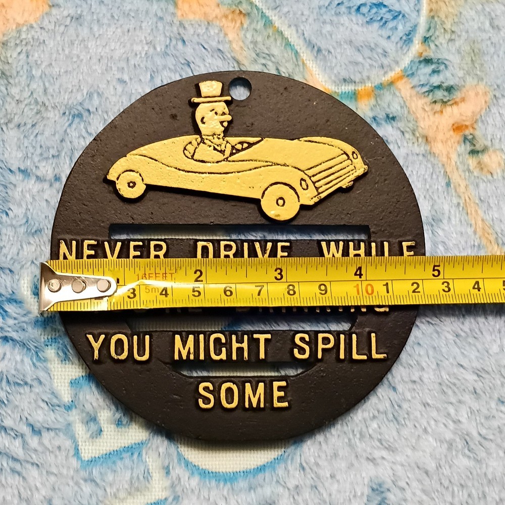 Vintage Barware Trivet 5" Round Never Drive While Drinking Retro Decor