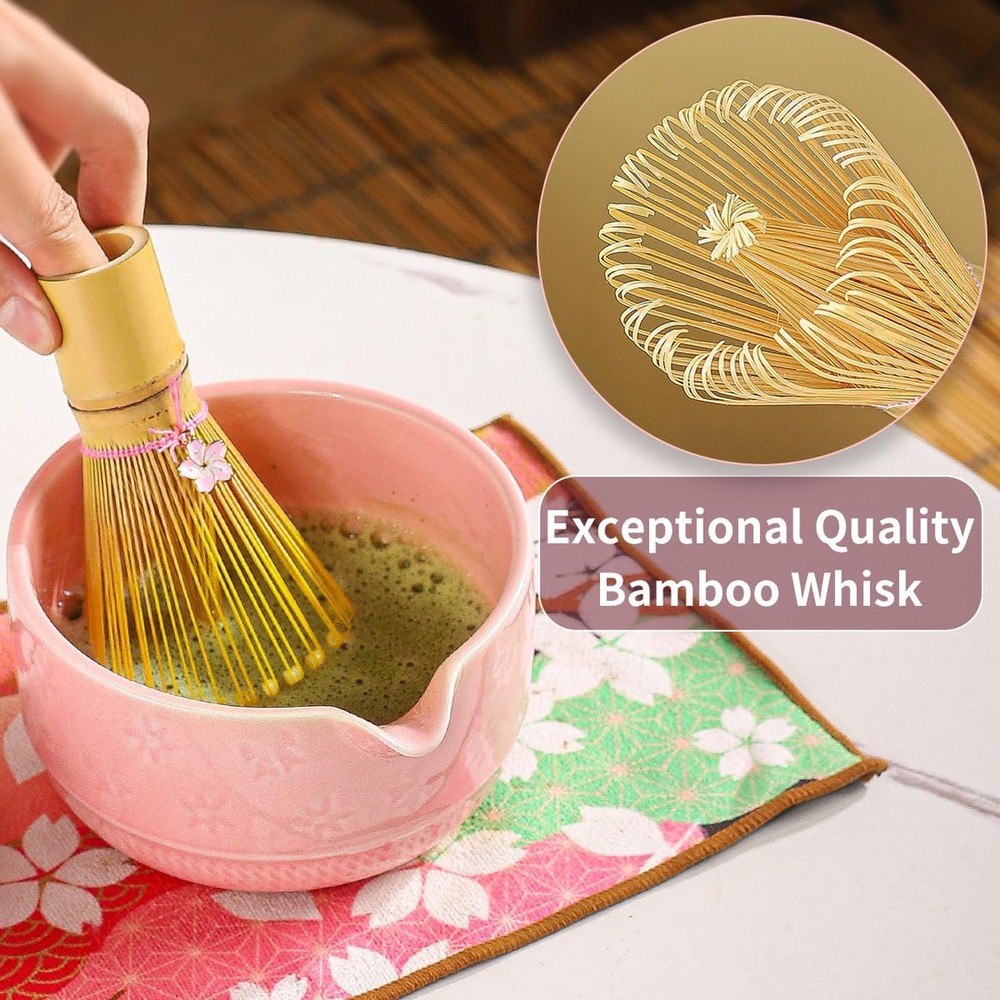 8-Piece Matcha Tea Set with Ceramic Bowls (Flower Pattern), Bamboo Whisk, Sco...