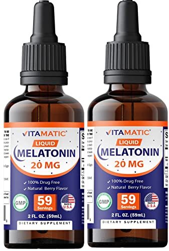 2 Packs - Vitamatic Melatonin 20mg Liquid Drops - 2 Fluid Ounce (59ml)