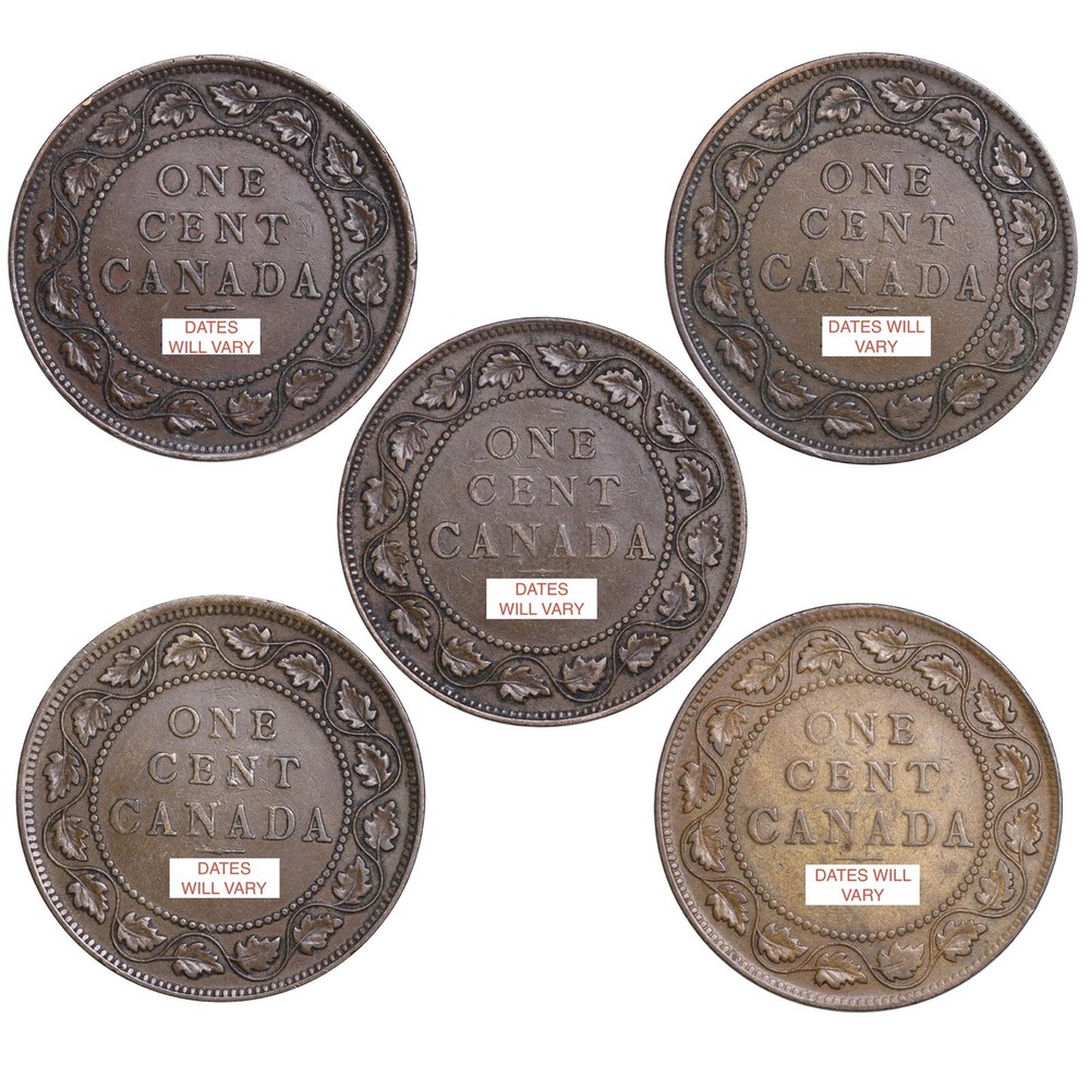 (5 PC LOT) DIFFERENT DATES Canada 1c One Cent Penny NICE COINS!