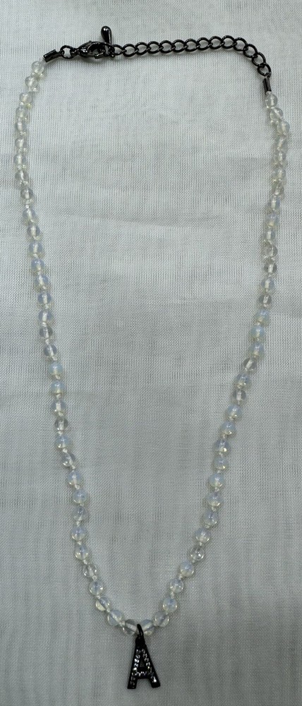 Handmade + Knotting Unique Adjustable Initial Necklace with Moonstone, Letter A