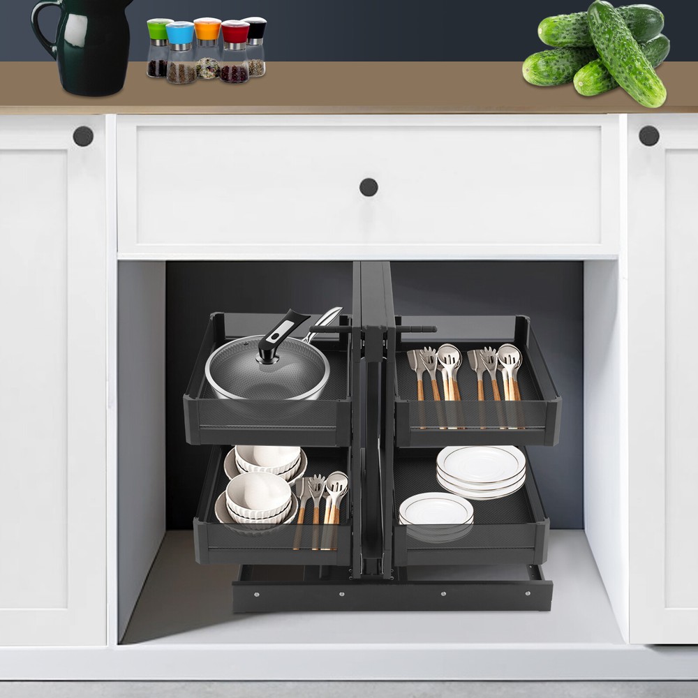 2 Tiers Blind Corner Kitchen Cabinet Organizer Pull Out Kitchen Cabinet Basket