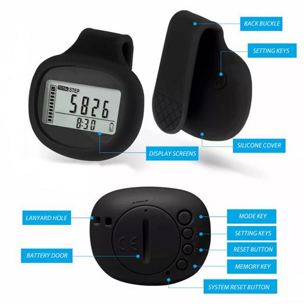 3D Pedometer for Walking Simple LCD Display Walking Step Counter Clip on Step