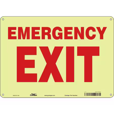 Condor 467P94 Exit Sign, Plastic, 14" W, 10" H, Emergency Exit, White